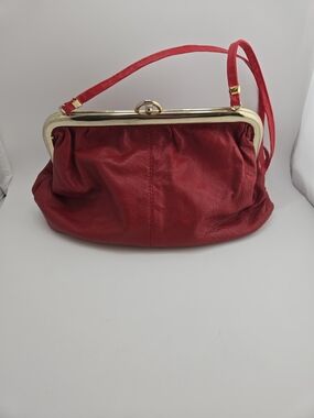 💋Italian Red Leather Shoulder Bag/Clutch with Gold Frame